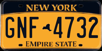 NY license plate GNF4732