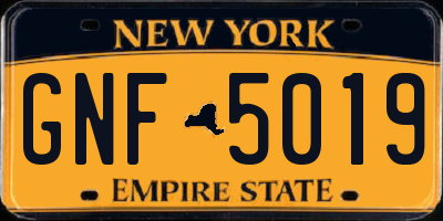 NY license plate GNF5019