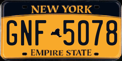 NY license plate GNF5078