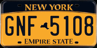 NY license plate GNF5108