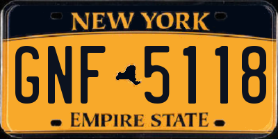 NY license plate GNF5118