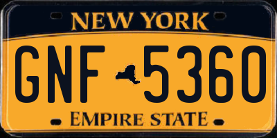 NY license plate GNF5360