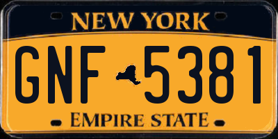 NY license plate GNF5381