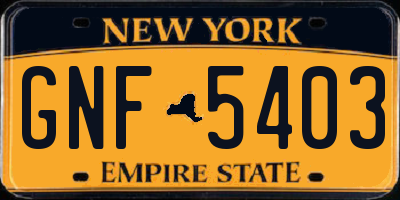 NY license plate GNF5403