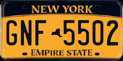 NY license plate GNF5502