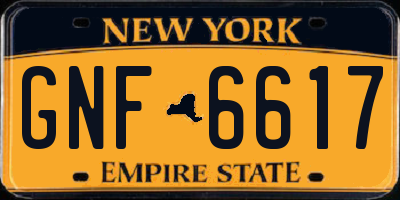 NY license plate GNF6617