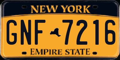 NY license plate GNF7216