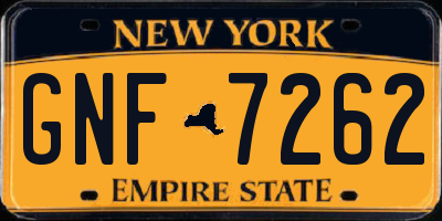 NY license plate GNF7262