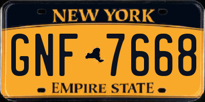 NY license plate GNF7668