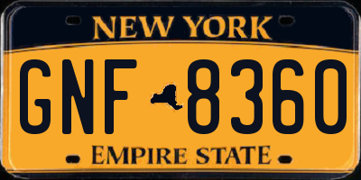 NY license plate GNF8360