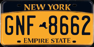 NY license plate GNF8662