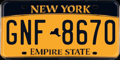 NY license plate GNF8670