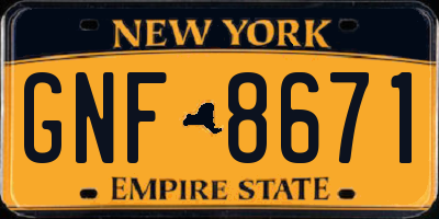 NY license plate GNF8671