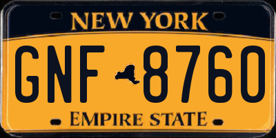 NY license plate GNF8760