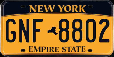 NY license plate GNF8802