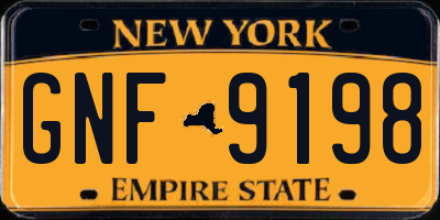 NY license plate GNF9198