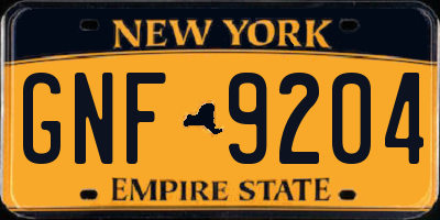 NY license plate GNF9204