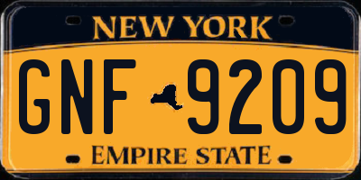NY license plate GNF9209