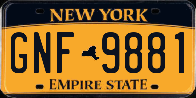 NY license plate GNF9881