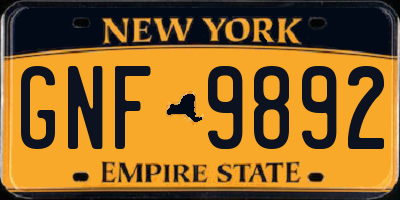 NY license plate GNF9892