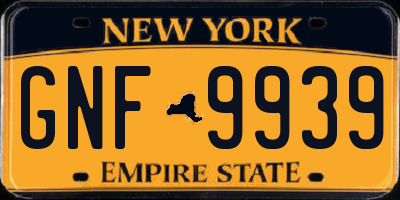 NY license plate GNF9939