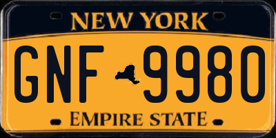 NY license plate GNF9980