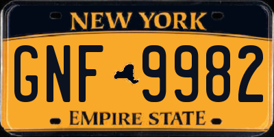 NY license plate GNF9982