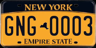 NY license plate GNG0003