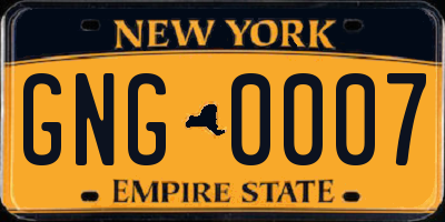 NY license plate GNG0007