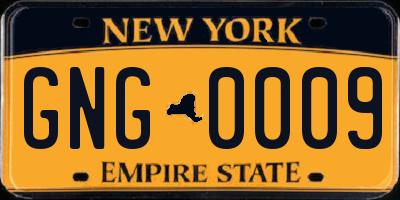 NY license plate GNG0009