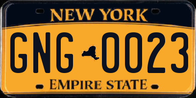 NY license plate GNG0023