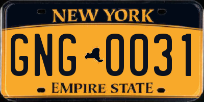 NY license plate GNG0031