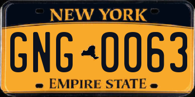 NY license plate GNG0063
