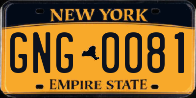 NY license plate GNG0081