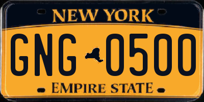 NY license plate GNG0500