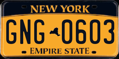 NY license plate GNG0603