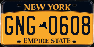 NY license plate GNG0608