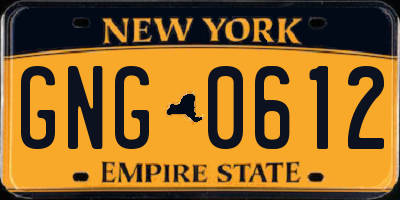 NY license plate GNG0612