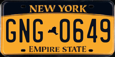 NY license plate GNG0649