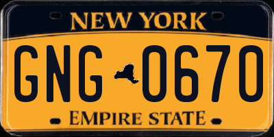 NY license plate GNG0670