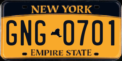 NY license plate GNG0701