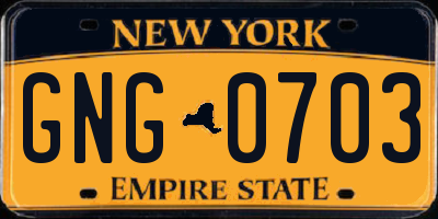 NY license plate GNG0703
