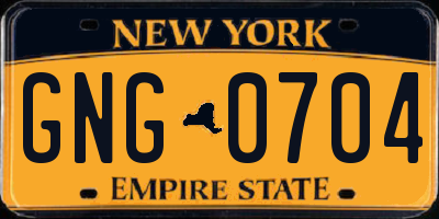 NY license plate GNG0704