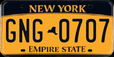 NY license plate GNG0707