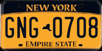 NY license plate GNG0708
