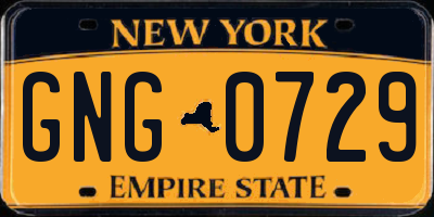 NY license plate GNG0729