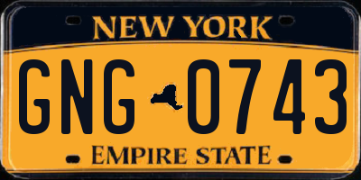 NY license plate GNG0743