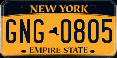 NY license plate GNG0805