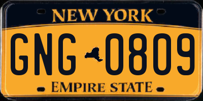 NY license plate GNG0809