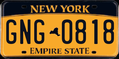 NY license plate GNG0818
